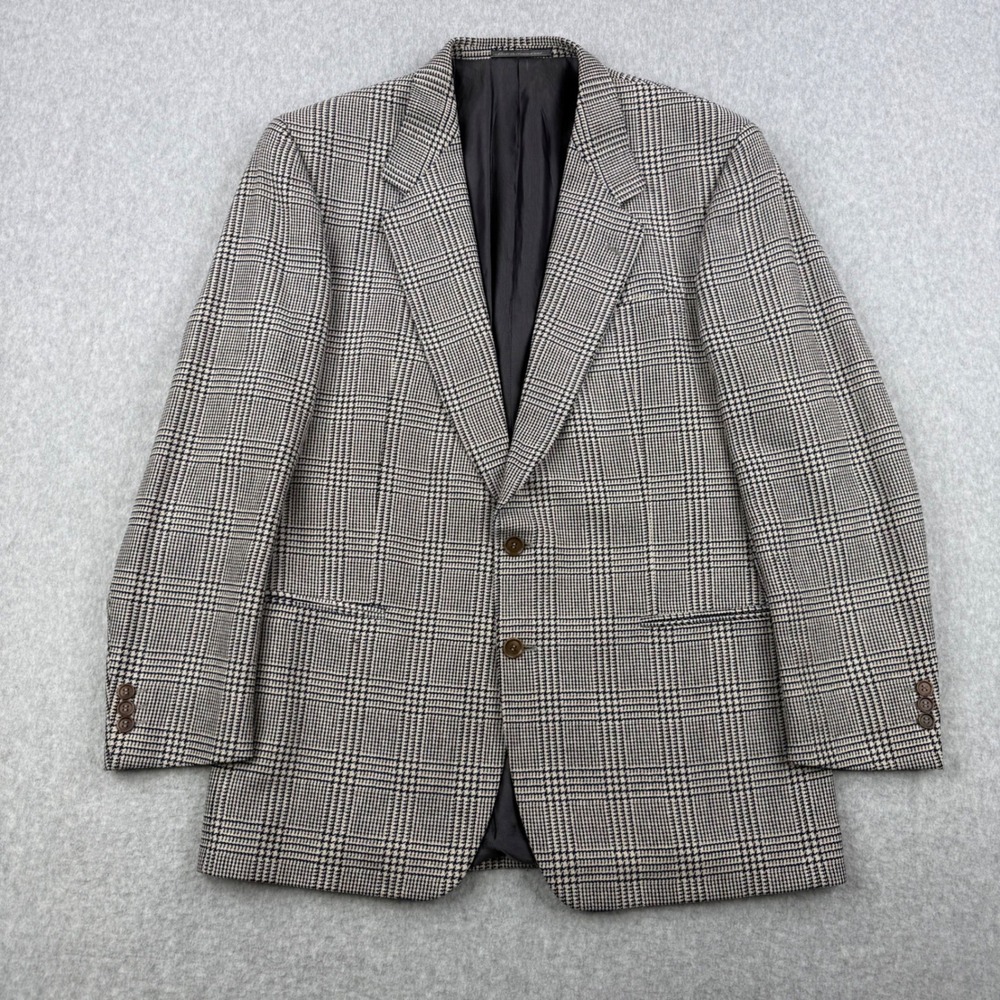 Ermenegildo Zegna Blazer Mens 44 Gray Plaid Houndstooth Wool Cashmere Sport Coat